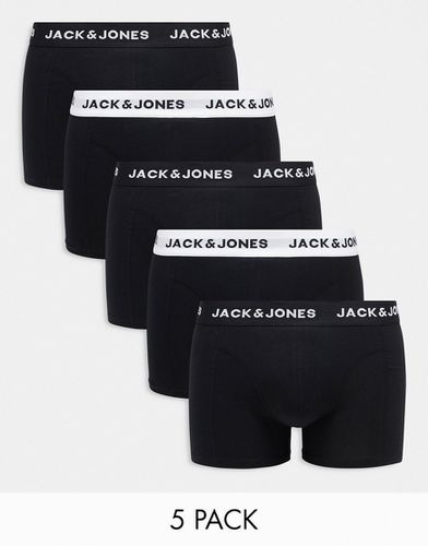 Confezione da 5 paia di boxer aderenti neri e bianchi con logo sulla fascia in vita - Jack & Jones - Modalova