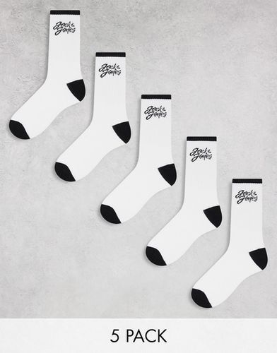 Confezione da 5 paia di calzini da tennis bianchi con logo nero - Jack & Jones - Modalova
