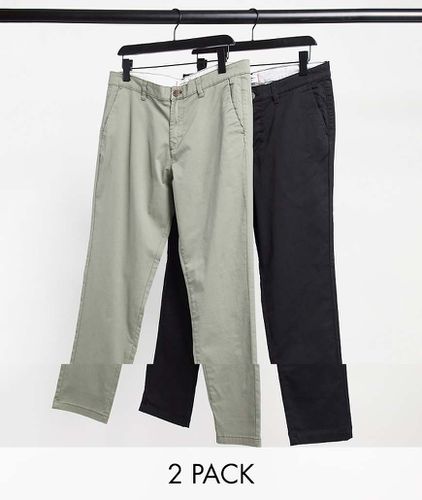 Intelligence - Confezione da 2 chino slim affusolati verde oliva tenue e nero - Jack & Jones - Modalova