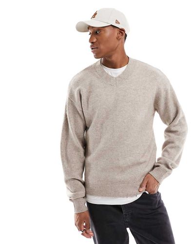 Maglione oversize beige con scollo a V - Jack & Jones - Modalova