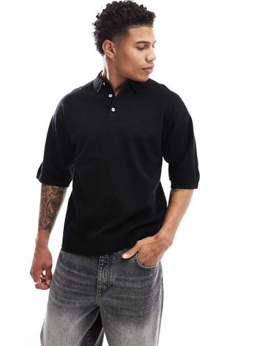 Polo oversize nera in maglia - Jack & Jones - Modalova