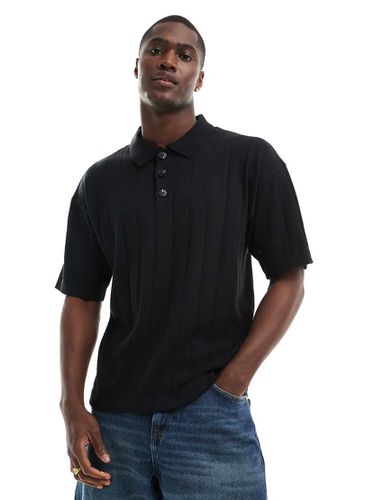 Polo in maglia oversize nera - Jack & Jones - Modalova