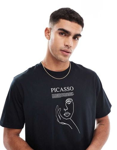 Premium - T-shirt oversize nera con stampa Picasso - Jack & Jones - Modalova