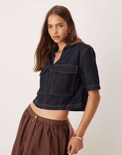 Top coupe carrée en jean à col V - foncé - Jdy - Modalova