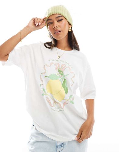 T-shirt oversize bianca con stampa di limoni sul petto - JJXX - Modalova