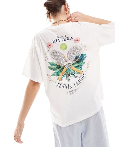 T-shirt bianca oversize con stampa "Riviera Tennis" sul retro - JJXX - Modalova