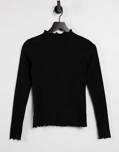T-shirt nera con bordo ondulato e maniche lunghe, colore - ONLY - Modalova