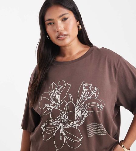 T-shirt oversize à imprimé hibiscus - Marron - Only Curve - Modalova