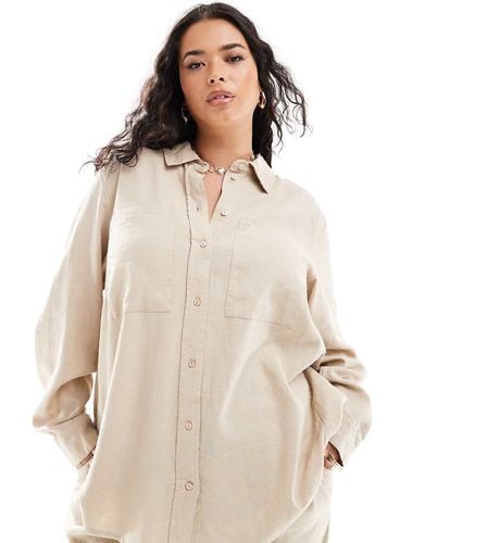 Camicia a maniche lunghe in misto lino beige in coordinato - Only Curve - Modalova