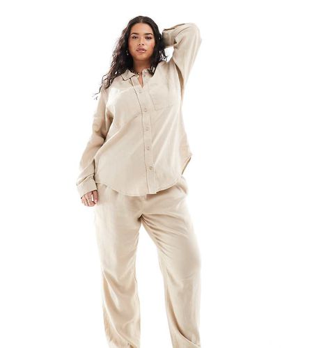 Pantaloni in misto lino beige in coordinato - Only Curve - Modalova