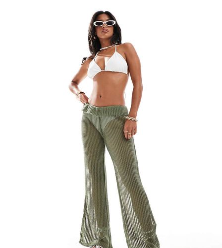 Pantaloni da mare a zampa con fascia in vita risvoltata verde chiaro - Only Petite - Modalova