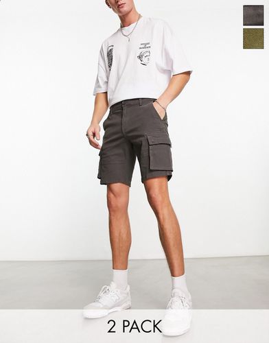 Confezione da 2 pantaloncini cargo slim nero slavato e kaki - ONLY & SONS - Modalova