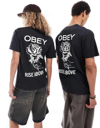 T-shirt unisex nera con grafica con rosa e tinta a pigmenti - Obey - Modalova