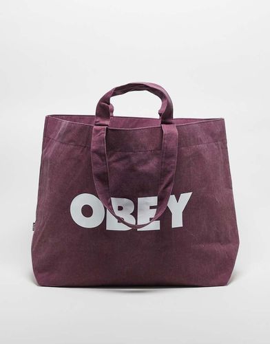 Borsa shopping bordeaux con tinta a pigmenti - Obey - Modalova