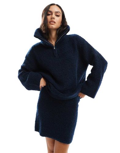 Maglione bouclé blu navy con zip corta in coordinato - Object - Modalova