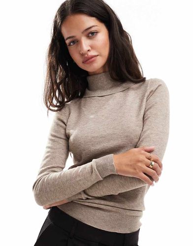 Top a maniche lunghe con collo alto in maglia tortora deserto - Object - Modalova