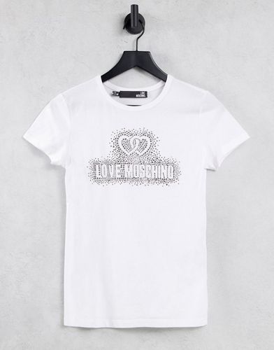 T-shirt bianca con logo in strass - Love Moschino - Modalova