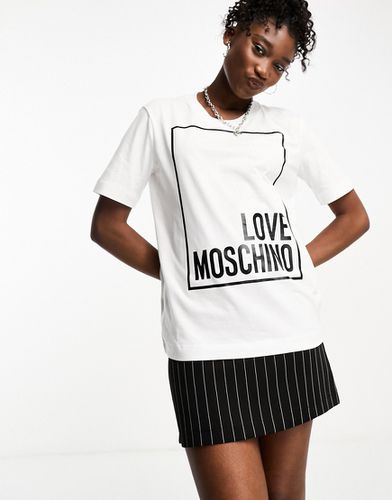 T-shirt bianca con logo squadrato - Love Moschino - Modalova