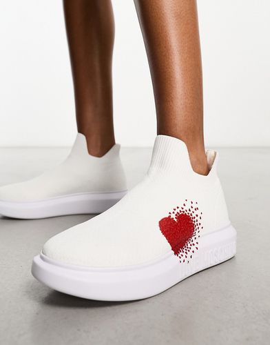 Sneakers bianche a calza con logo a forma di cuore - Love Moschino - Modalova