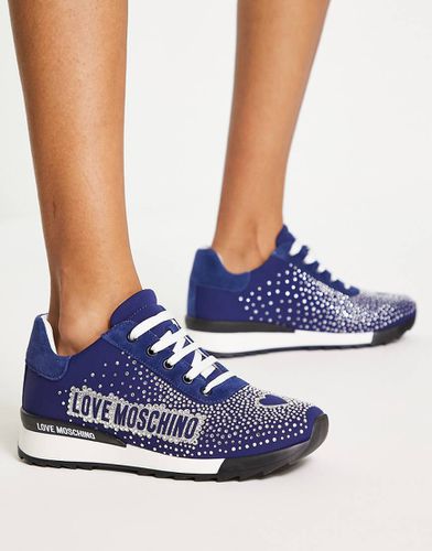 Sneakers blu con logo e pannello laterale - Love Moschino - Modalova