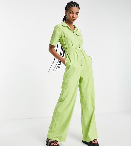 Tuta jumpsuit color lime a fondo ampio con cintura - LOLA MAY TALL - Modalova