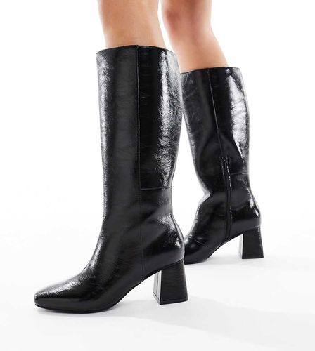 Nova - Bottes hauteur genou à talon carré - London Rebel Wide Fit - Modalova