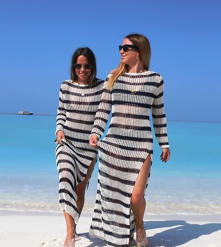 X Collyer Twins - Vestito a colonna bianco e blu navy a righe in maglia - Labelrail - Modalova