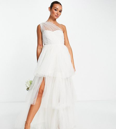 Vestito lungo da sposa in tulle trasparente monospalla color avorio - Lace & Beads - Modalova