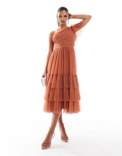 Madison - Vestito da damigella midi monospalla in tulle terracotta - Lace & Beads - Modalova