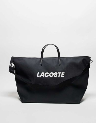 Borsa shopper nera in pelle con scritta e logo - Lacoste - Modalova