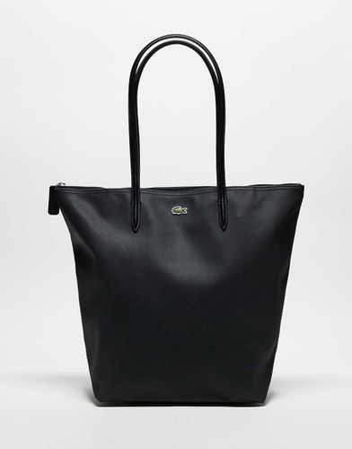 Borsa shopper nera in pelle con scritta e logo - Lacoste - Modalova