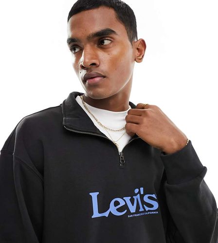 Felpa con cappuccio nera con logo centrale rétro e zip corta - In esclusiva per ASOS - Levi's - Modalova