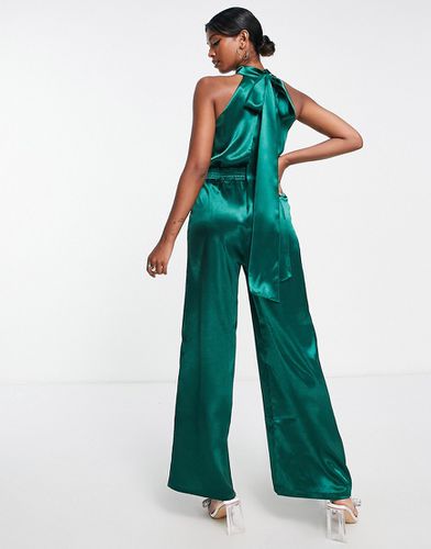 Tuta jumpsuit accollata in raso smeraldo - Little Mistress - Modalova