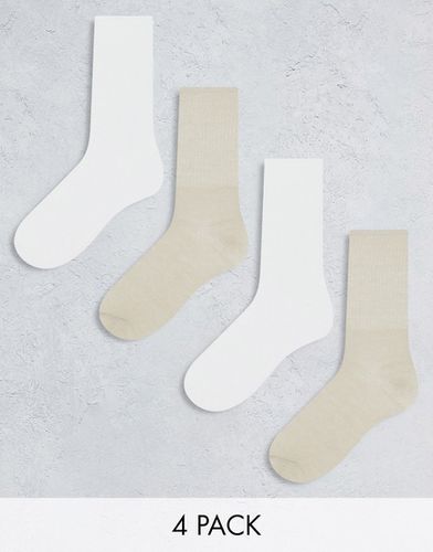 Confezione da 4 paia di calzini sportivi bianchi e beige a coste - Lindex - Modalova