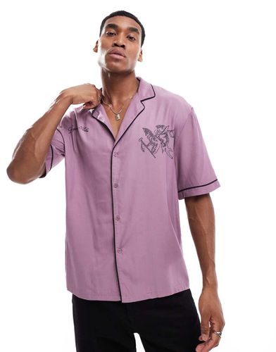 Camicia stile bowling color malva con stampa sul retro - Liquor N Poker - Modalova