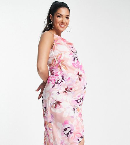 Vestito midi avvolgente in raso a fiori in tonalità pastello tenue - Liquorish Maternity - Modalova