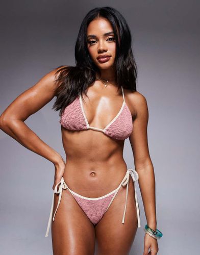 Bas de bikini effet froissé avec liens sur les côtés et bords contrastants - Argile - Moda Minx - Modalova