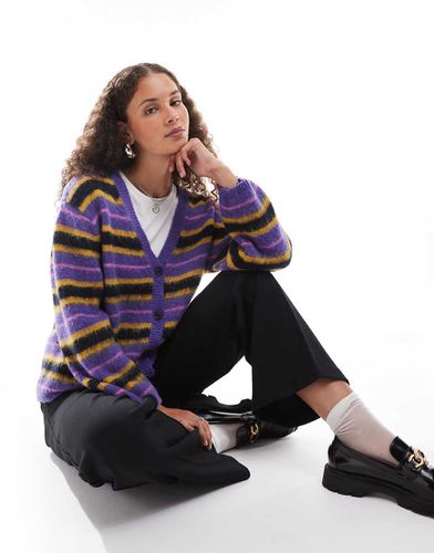 Cardigan in maglia soffice viola e nero a righe con scollo a V - Monki - Modalova