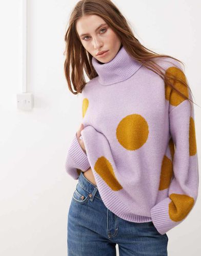 Maglione oversize lilla a pois color senape con collo alto - Monki - Modalova