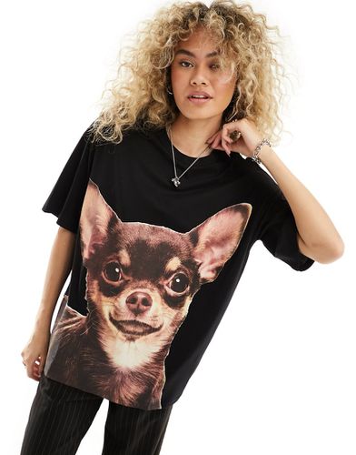 T-shirt nera con stampa di cane sul davanti - Monki - Modalova