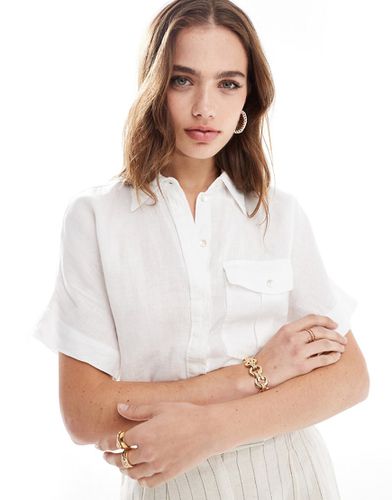 Camicia bianca in lino a maniche corte - Mango - Modalova