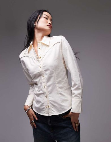 Camicia crema stile western con ricamo sul collo - Mango - Modalova