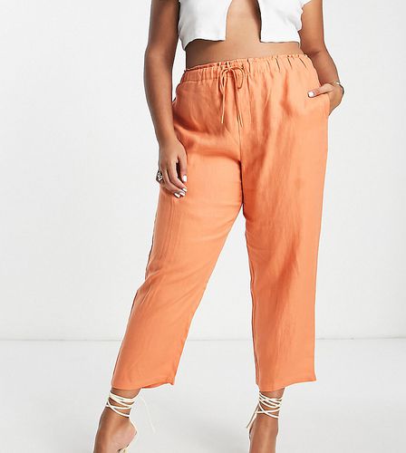 Curve - Pantaloni in lino arancioni con coulisse - Mango - Modalova