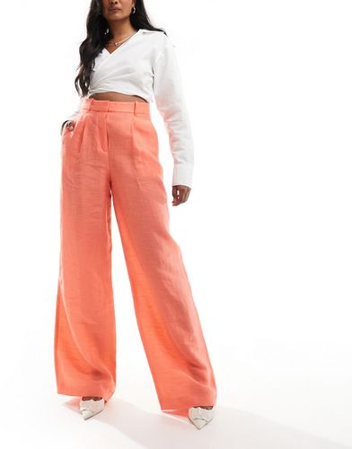 Pantaloni a fondo ampio in misto lino arancioni - Mango - Modalova