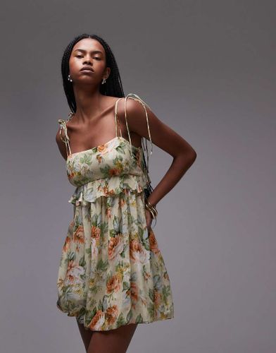 Robe babydoll courte en mousseline à fleurs - Mango - Modalova