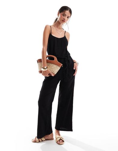 Tuta jumpsuit nera in mussola con corda allacciata in vita - Mango - Modalova