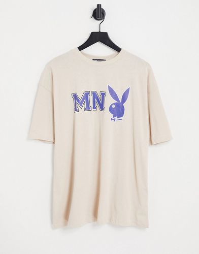 X Playboy - T-shirt color crema con stampa del logo sul petto e sul retro - Mennace - Modalova