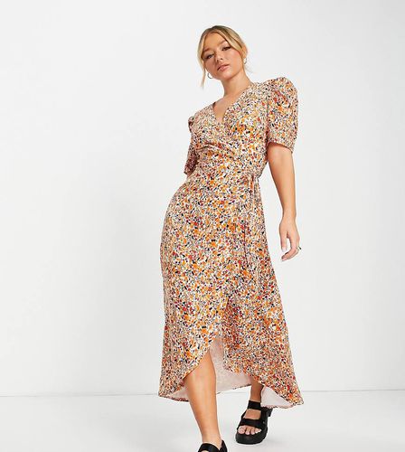 Vestito midi asimmetrico con maniche a sbuffo a fiori - Missguided - Modalova