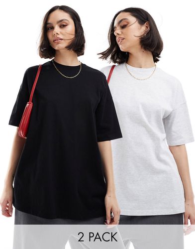 Confezione da 2 T-Shirt oversize nera e grigio mélange - Miss Selfridge - Modalova