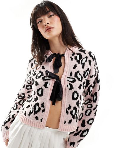 Cardigan in maglia leopardato con nastri - Miss Selfridge - Modalova